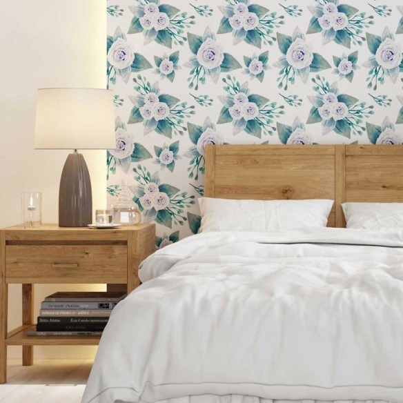Papel de Parede Adesivo Rosas lilás em Fundo Branco N08001