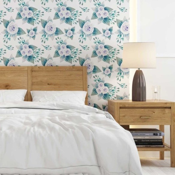 Papel de Parede Adesivo Rosas lilás em Fundo Branco N08001