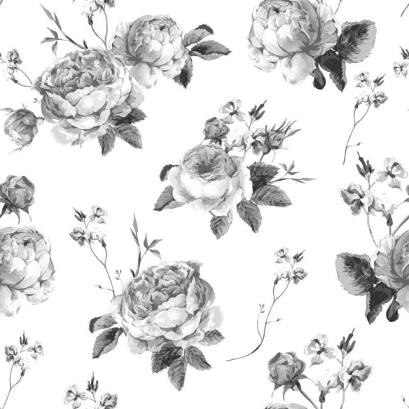 Papel de Parede Adesivo Rosas Preto e Branco N04186