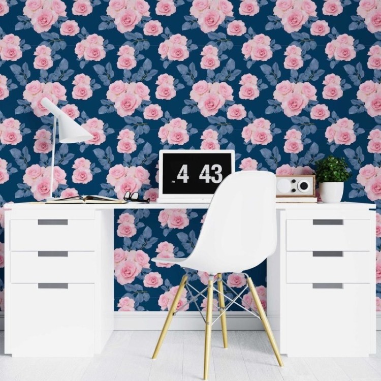 Papel de Parede Adesivo Rosas Realistas em...
