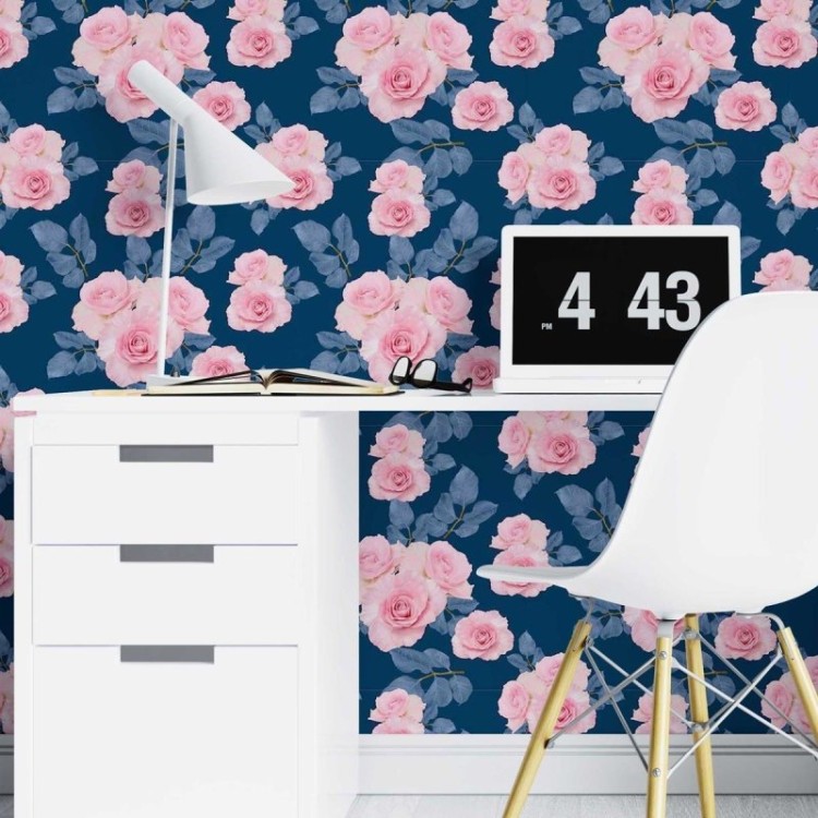 Papel de Parede Adesivo Rosas Realistas em...