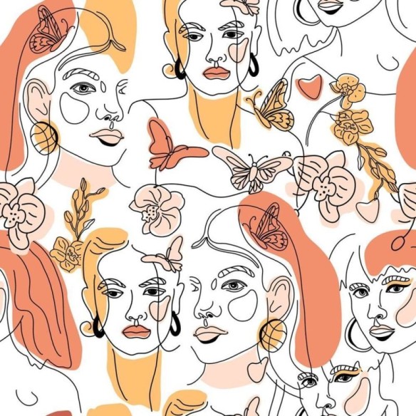 Papel de Parede Adesivo Rosto de Mulher Linha Abstrato N08053