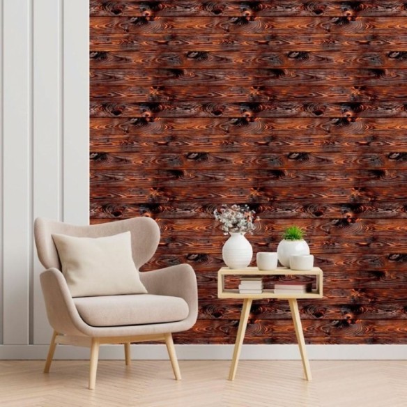 Papel de Parede Adesivo Rústico Madeira Marrom N012015