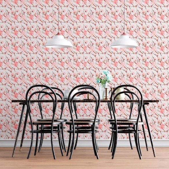 Papel de Parede Adesivo Sakura em Aquarela N08004