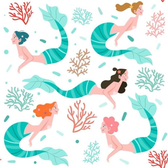 Papel de Parede Adesivo Sereias e Corais N06221