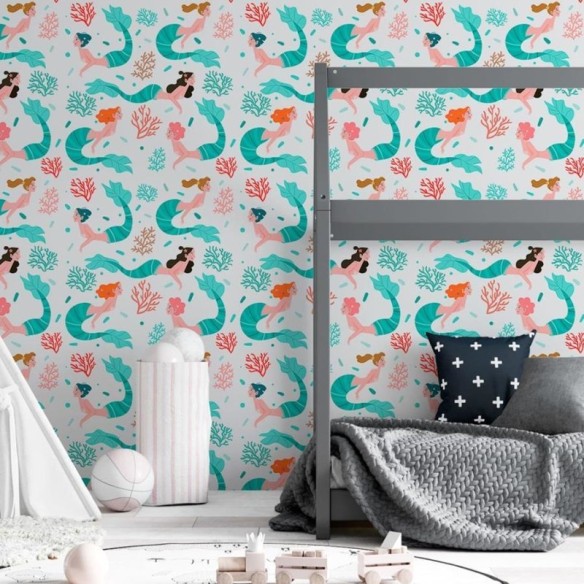 Papel de Parede Adesivo Sereias e Corais N06221
