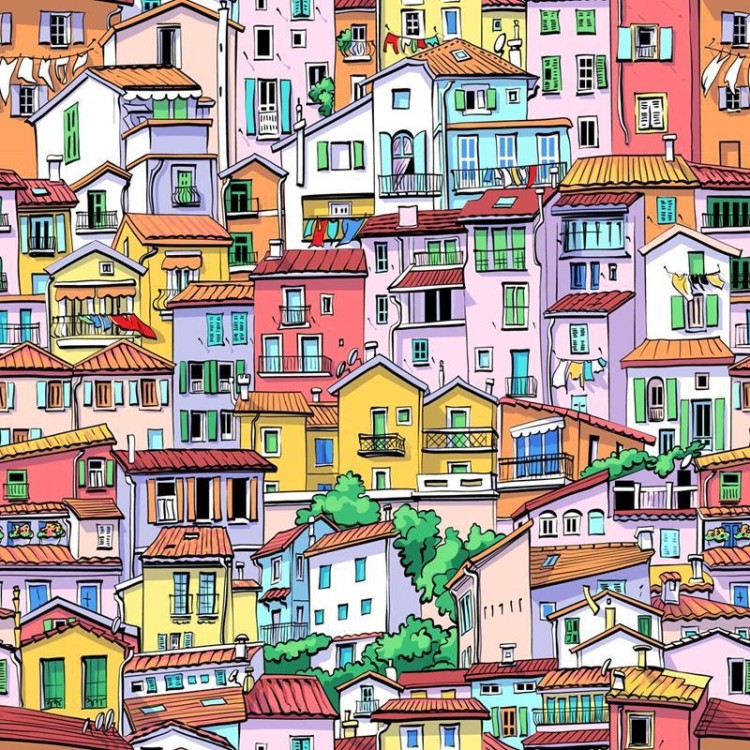 Papel de Parede Adesivo Sobrados Coloridos N05001