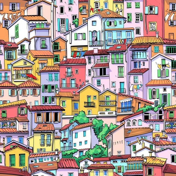 Papel de Parede Adesivo Sobrados Coloridos N05001