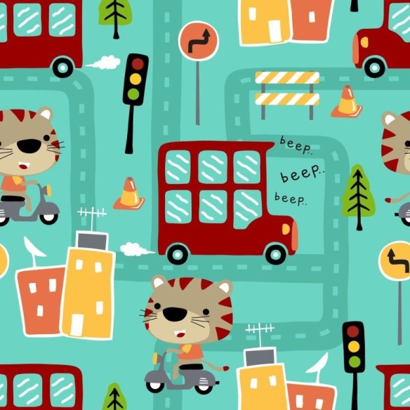 Papel de Parede Adesivo Tigre na Cidade Infantil N05028