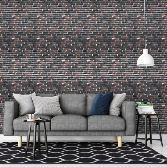 Papel de Parede Adesivo Tijolo Preto e Marrom NP076