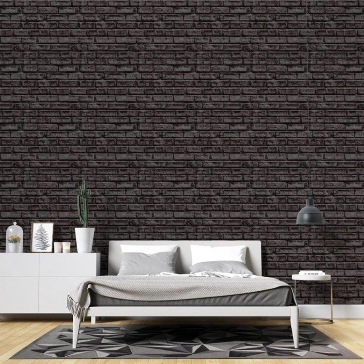 Papel de Parede Adesivo Tijolo Preto NP033