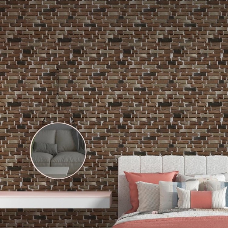 Papel de Parede Adesivo Tijolo Rustico Marrom...