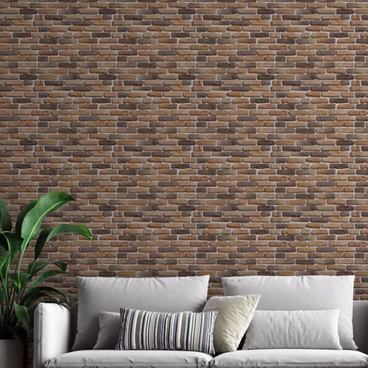 Papel de Parede Adesivo Tijolo Rústico Marrom...