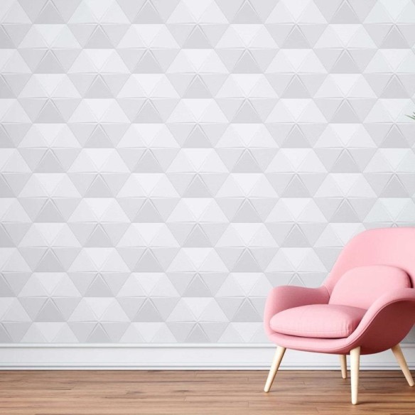 Papel de Parede Adesivo Triângulos 3D Branco e Cinza N08080