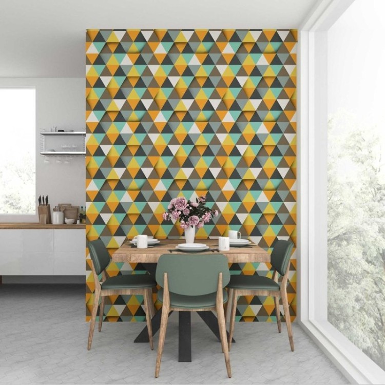 Papel de Parede Adesivo Triângulos 3D Retrô N07100