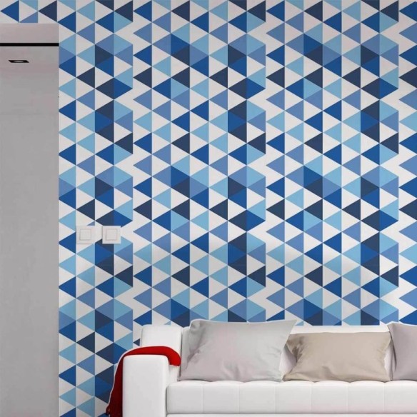 Papel de Parede Adesivo Triângulos Azul Geométrico 25642