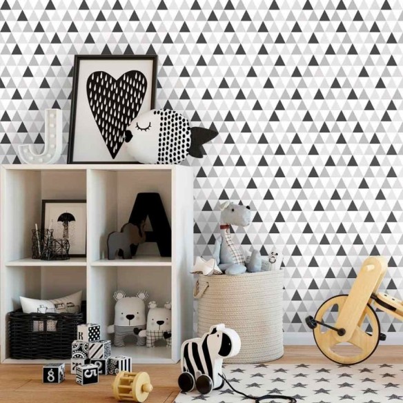 Papel de Parede Adesivo Triângulos Cinza 65412