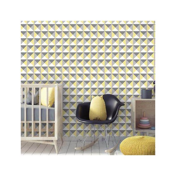 Papel de Parede Adesivo Triângulos Cinza Amarelo 32513