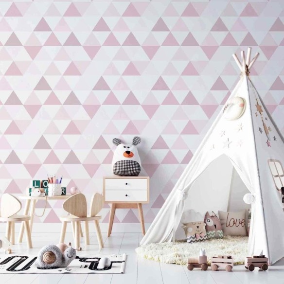 Papel de Parede Adesivo Triângulos Rosa 45122