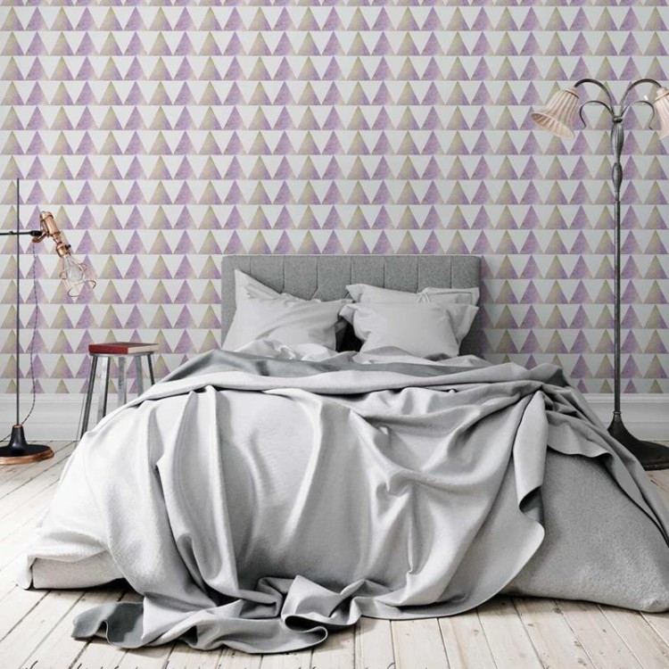 Papel de Parede Adesivo Triângulos Verde e Roxo...