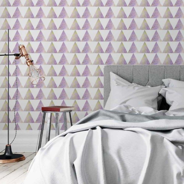 Papel de Parede Adesivo Triângulos Verde e Roxo...