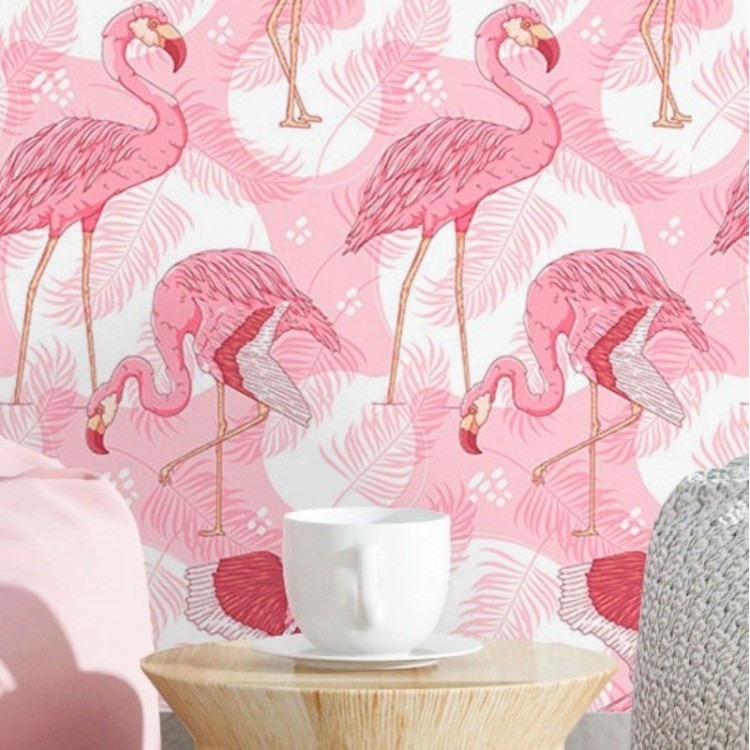 Papel de Parede Adesivo Tropical Aves Flamingo N016072