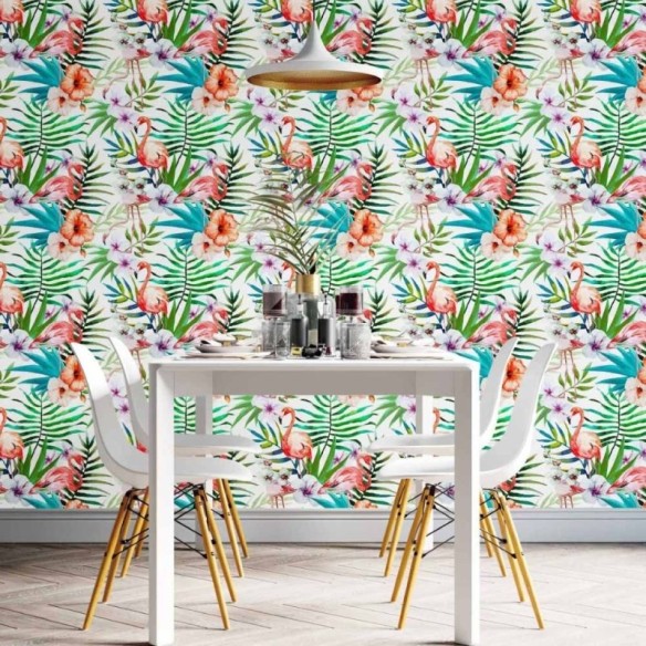 Papel de Parede Adesivo tropical flamingos
 N014087