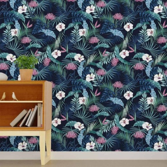 Papel de Parede Adesivo Tropical Folhas e Flores N015007