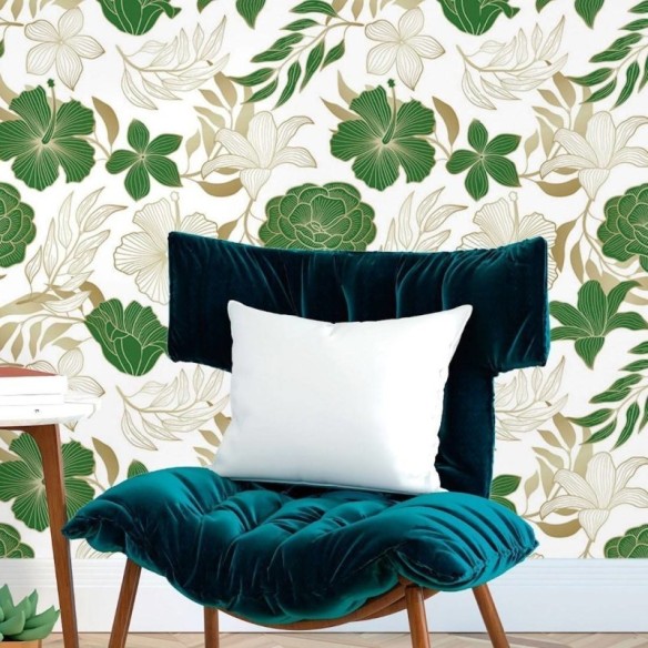 Papel de Parede Adesivo Tropical Folhas e Flores N017066