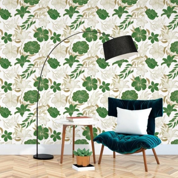 Papel de Parede Adesivo Tropical Folhas e Flores N017066