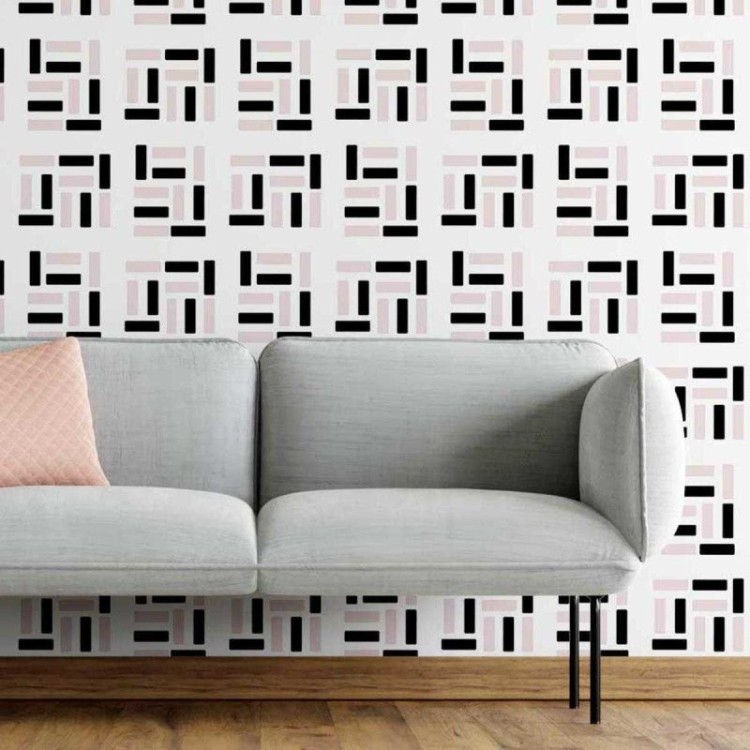 Papel de Parede Adesivo Abstrato Rosa Preto N05188
