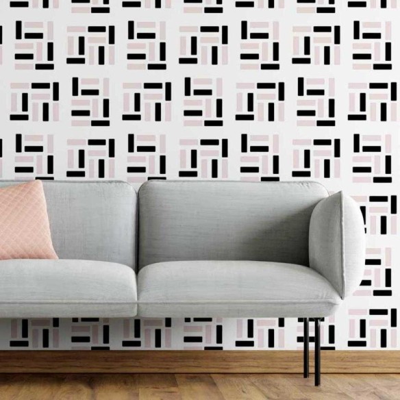 Papel de Parede Adesivo Abstrato Rosa Preto N05188