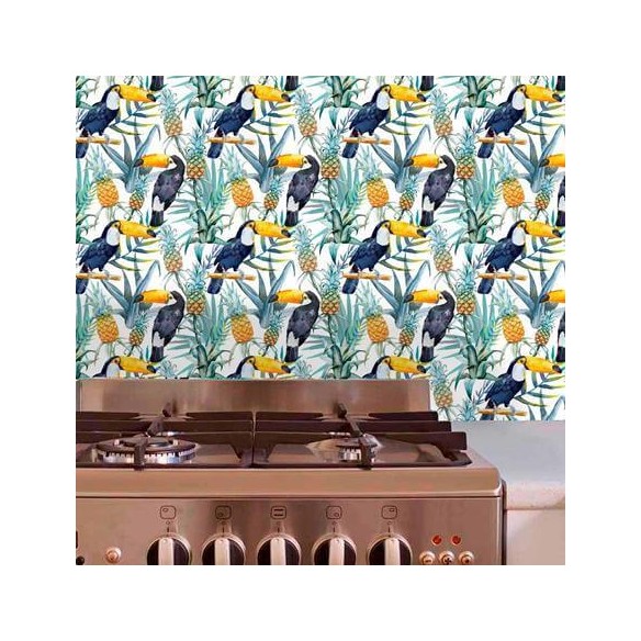 Papel de Parede Adesivo tucano abacaxi folhas 248410549