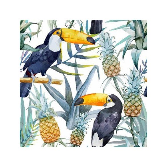 Papel de Parede Adesivo tucano abacaxi folhas 248410549