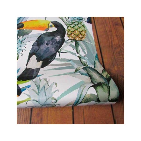 Papel de Parede Adesivo tucano abacaxi folhas 248410549