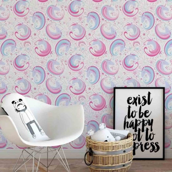 Papel de Parede Adesivo unicornio rosa azul 409920373