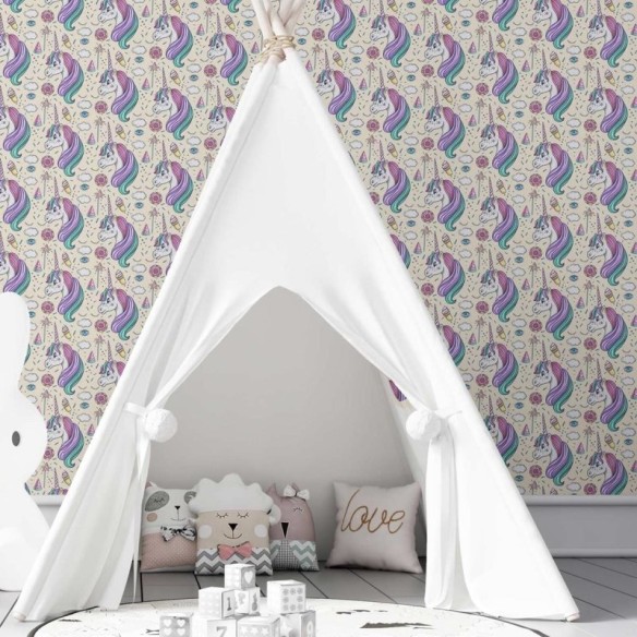Papel de Parede Adesivo Unicórnio Rosa N03014