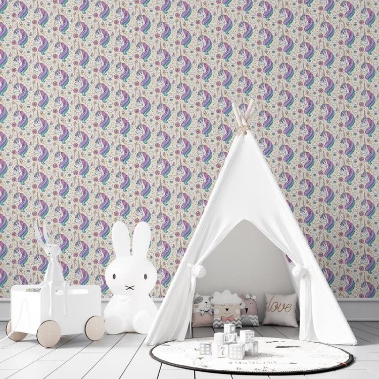 Papel de Parede Adesivo Unicórnio Rosa N03014