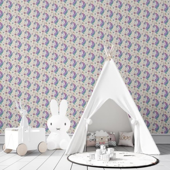 Papel de Parede Adesivo Unicórnio Rosa N03014