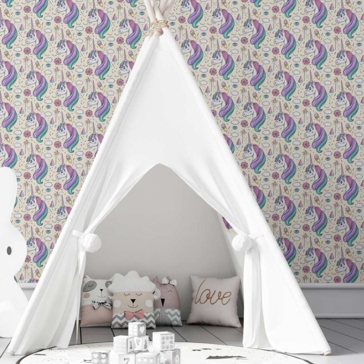 Papel de Parede Adesivo Unicórnio Rosa N03014