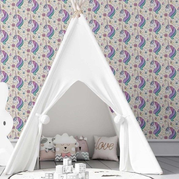 Papel de Parede Adesivo Unicórnio Rosa N03014