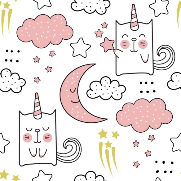 Papel de Parede Adesivo Unicórnio, nuvem, lua. N03066