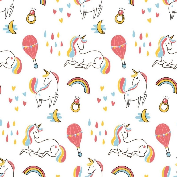 Papel de Parede Adesivo Unicórnios Balões e...