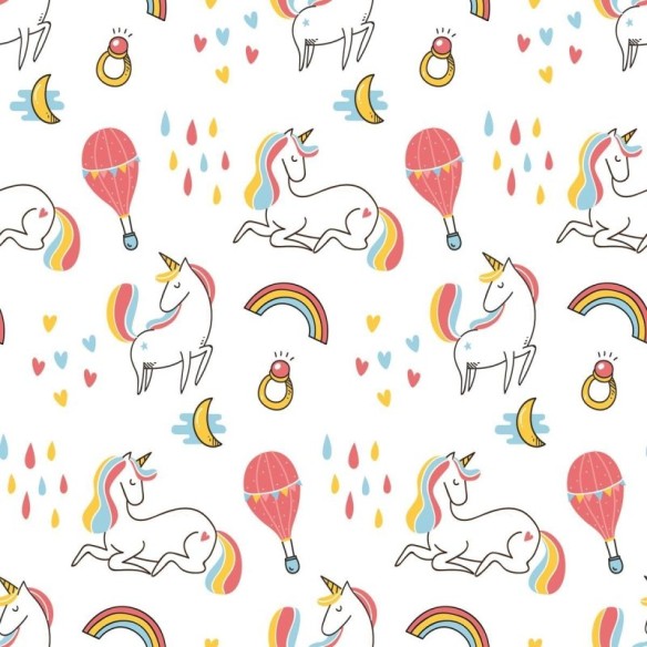Papel de Parede Adesivo Unicórnios Balões e Corações N05109