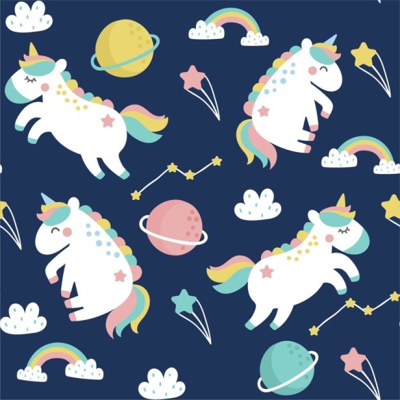 Papel de Parede Adesivo Unicórnios e Planetas N09041