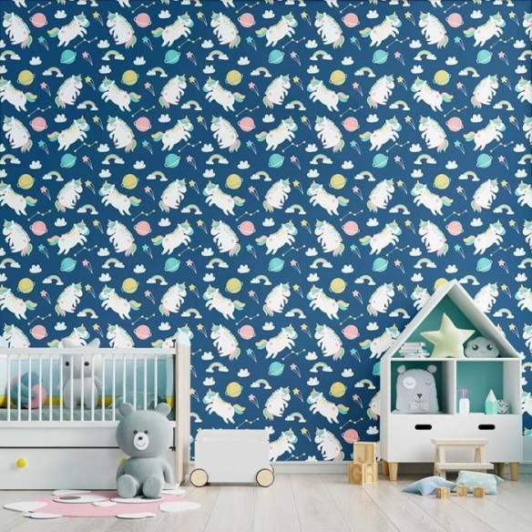 Papel de Parede Adesivo Unicórnios e Planetas N09041