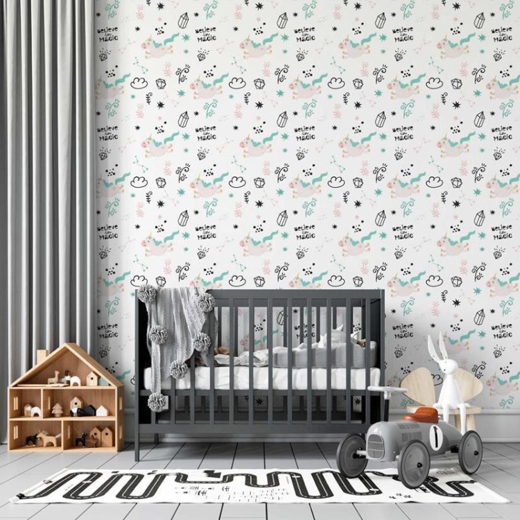 Papel de Parede Adesivo Unicórnios Estrelas N05050