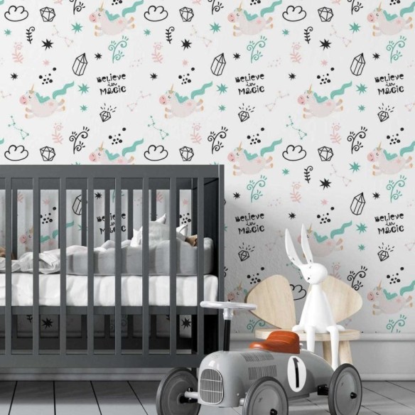 Papel de Parede Adesivo Unicórnios Estrelas N05050