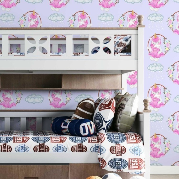 Papel de Parede Adesivo Unicórnios Rosa e Lilás...