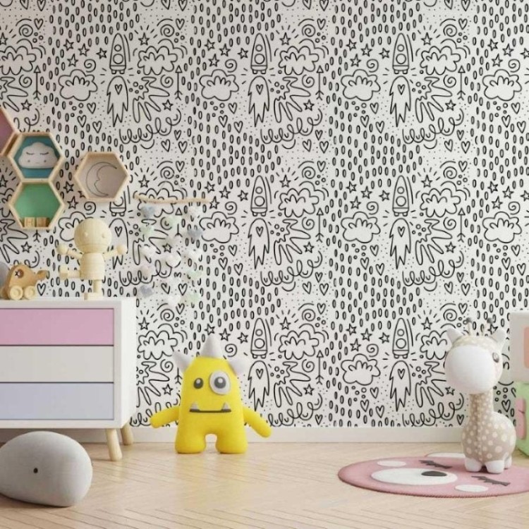 Papel de Parede Adesivo Universo Para Colorir...